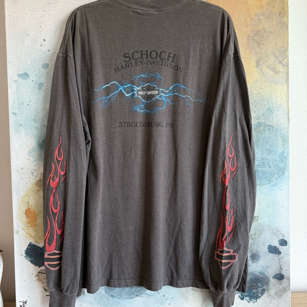 Harley Davidson Long Sleeve With lighting and flame sleeve hits